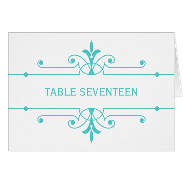 Aqua v2 Fancy Ornamental Table Number Card (Front Horizontal)