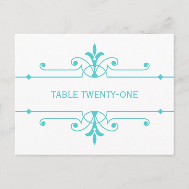 Aqua v2 Fancy Ornamental Table Number Postcard (Front)