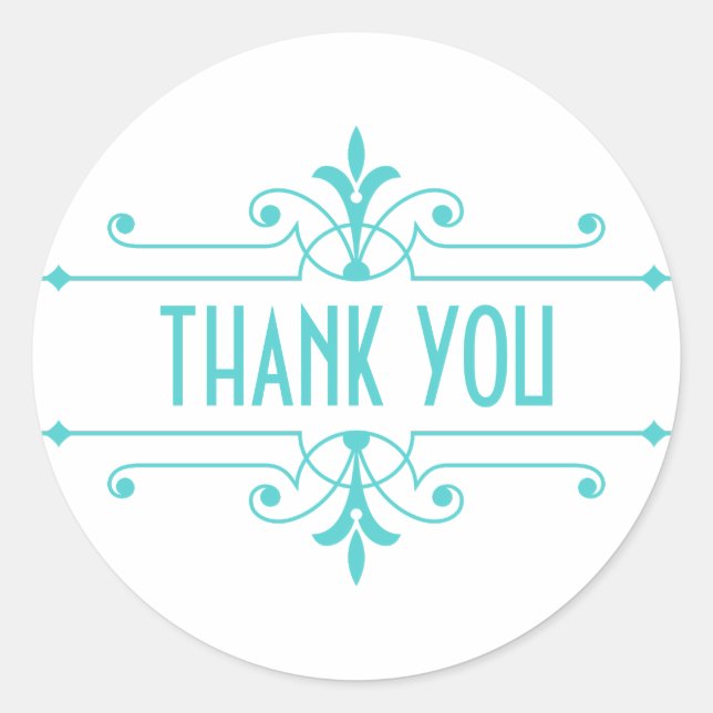 Aqua v2 Fancy Ornamental Thank You Stickers (Front)