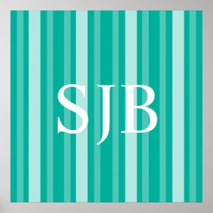 Aqua Victorian Lady Stripe with Monogram Poster