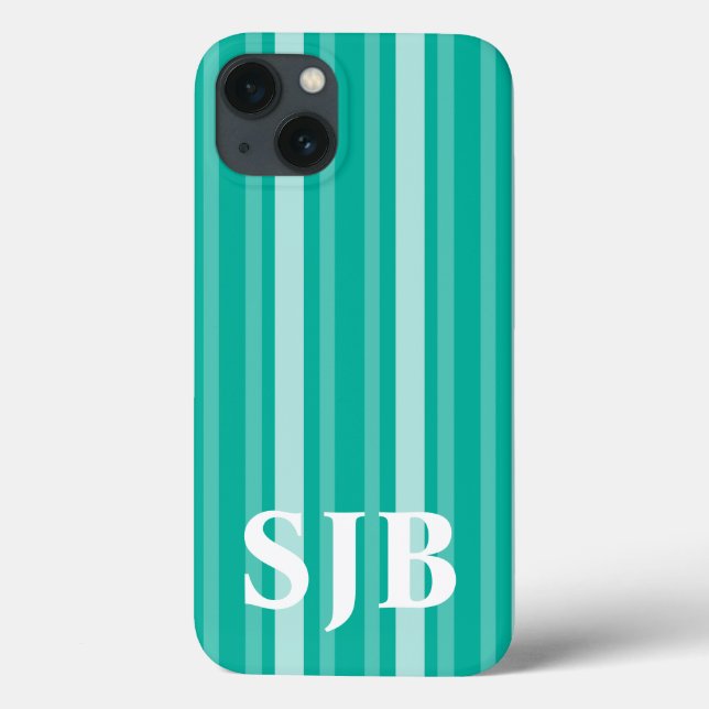 Aqua Victorian Stripe with Monogram Case-Mate iPhone Case (Back)