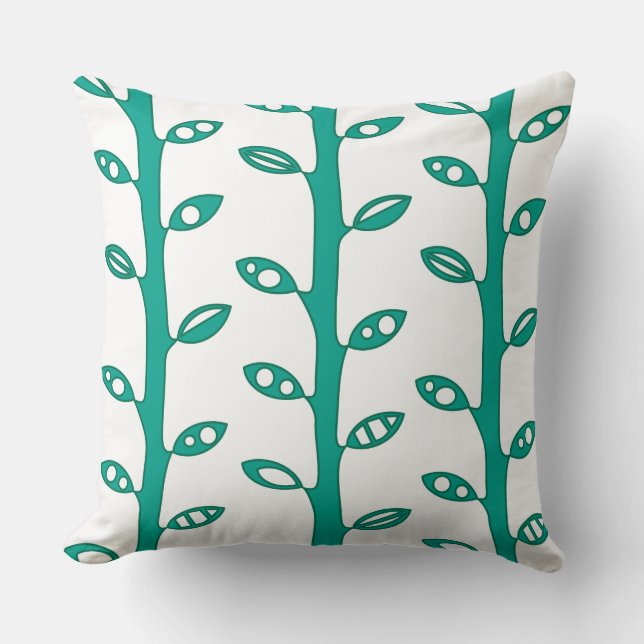 Aqua VINES Retro DESIGN Throw Pillow (Front)