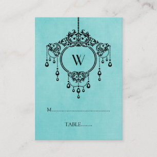 Aqua Vintage Chandelier Place Card