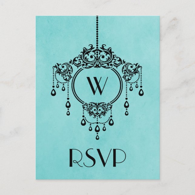 Aqua Vintage Chandelier Response Postcard (Front)