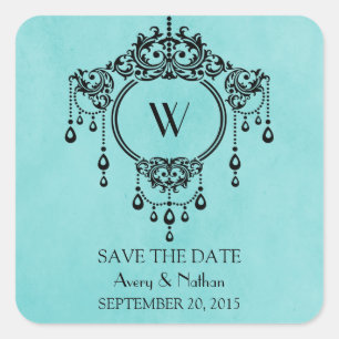 Aqua Vintage Chandelier Save the Date Stickers