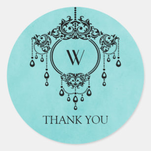 Aqua Vintage Chandelier Thank You Stickers