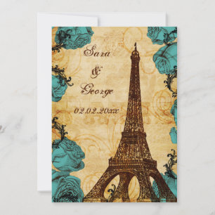 aqua vintage eiffel tower Paris save the date