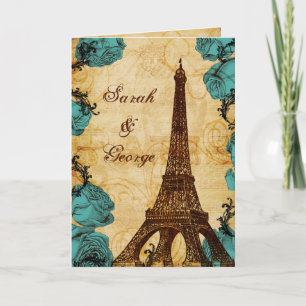 aqua vintage eiffel tower Paris thank you Card