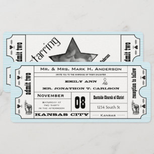 Aqua Vintage Modern Typography Ticket Wedding Invitation
