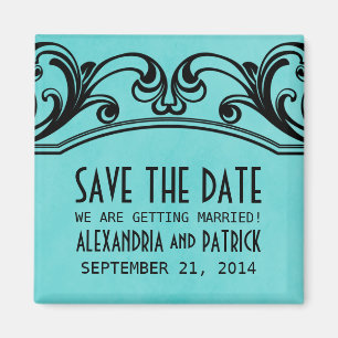 Aqua Vintage Swirls Save the Date Magnet