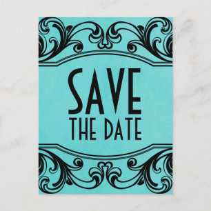 Aqua Vintage Swirls Save the Date Postcard