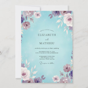 Aqua Violet Bloom Wedding Invitation