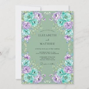 Aqua Violet Leaf Wedding Invitation