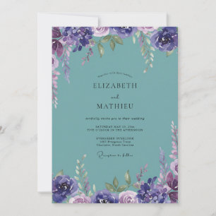Aqua Violet Peony Wedding Invitation