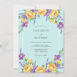 Aqua Violet Watercolor Wedding Invitation
