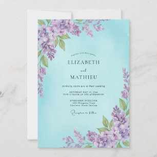 Aqua Violet Wisteria Wedding Invitation