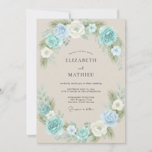 Aqua Warm Cream Peony Wedding Invitation