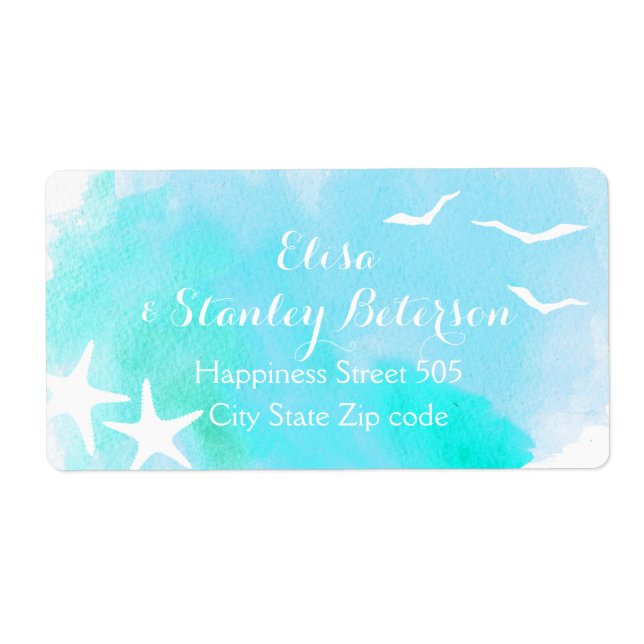 Aqua watercolor and starfish beach wedding (Front)