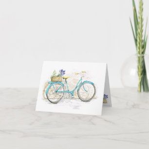 Aqua Watercolor Bicycle with Basket Card