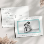 Aqua Watercolor Border | Photo Save the Date Announcement Postcard<br><div class="desc">Say yes to these beautiful save the date postcards and announce your big day to friends and family in coastal chic style! Elegant beach style save the date postcards feature your favourite horizontal orientation engagement photo framed by freehand watercolor brush swashes in sheer seaglass aqua. Personalise with your names, wedding...</div>