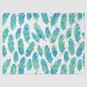 Aqua Watercolor Feathers Tissue Paper