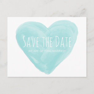Aqua Watercolor Heart Save the Date Postcard