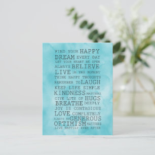 Aqua Watercolor Inspirational Quotes Postcard