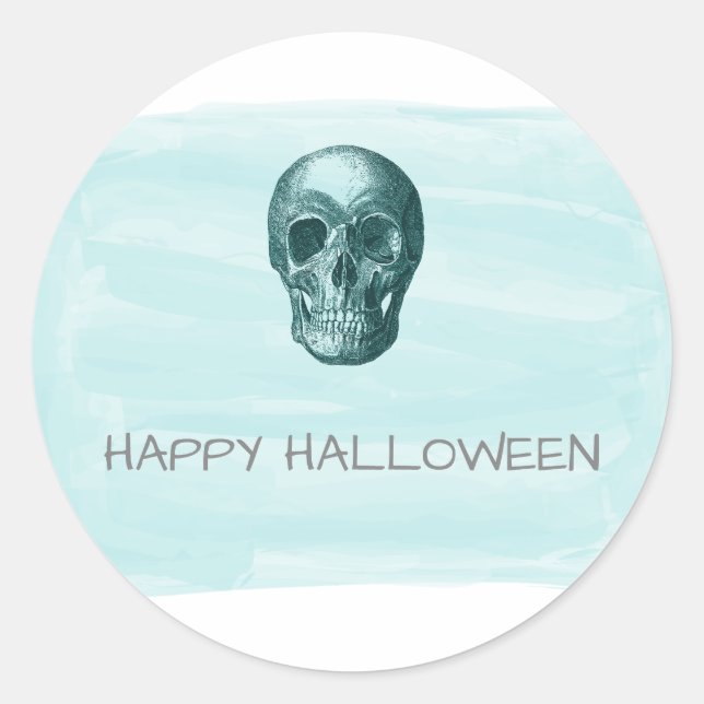 Aqua Watercolor Skull Halloween Stickers (Front)