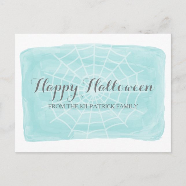 Aqua Watercolor Spider Web Halloween Postcard (Front)