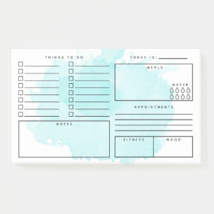 Aqua Watercolor Splash Daily Planner Post-it Notes