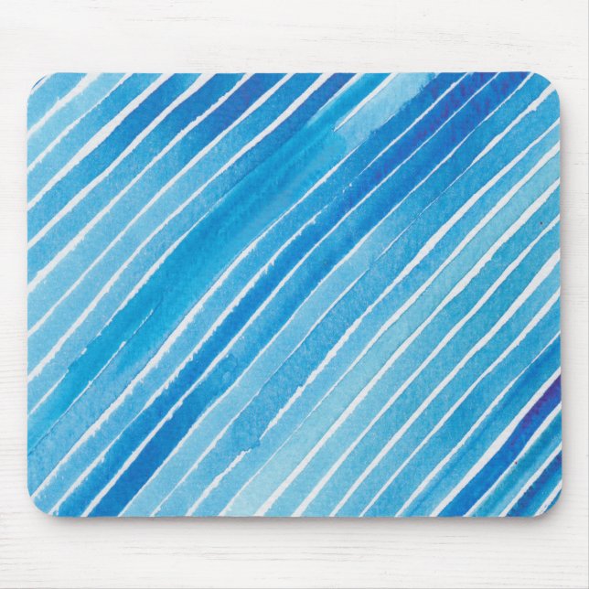 Aqua Watercolor Stripes Mouse Pad (Front)