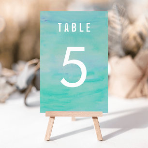 Aqua Watercolor Table Number
