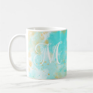 Aqua Watercolor Wash & Customizable Monogram Mug