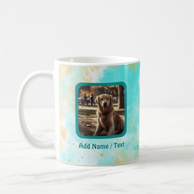 Aqua Watercolor Wash Personalizable Photo Mug (Left)