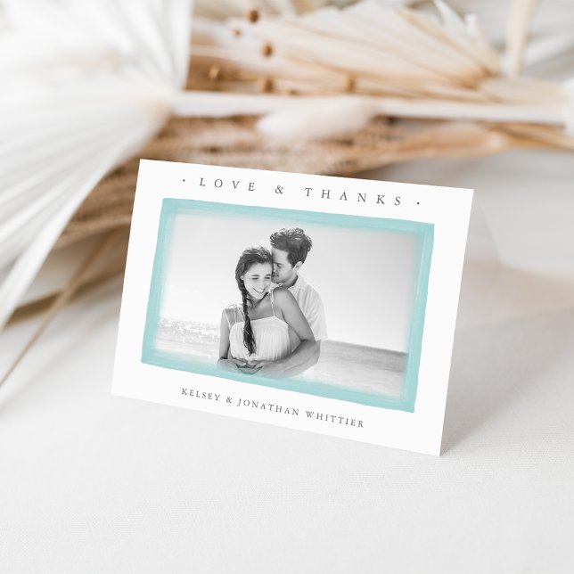 Aqua Watercolor Wedding Photo Thank You (Creator Uploaded)
