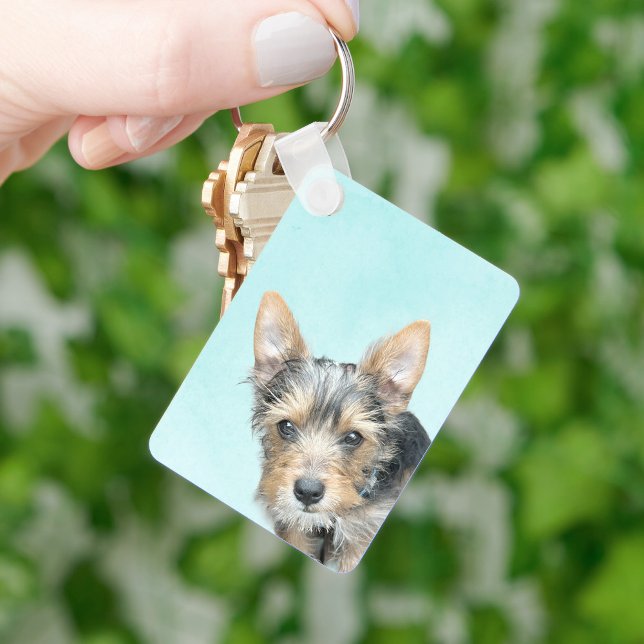 Aqua Watercolor with Pet Photo Key Ring (Creator Uploaded)