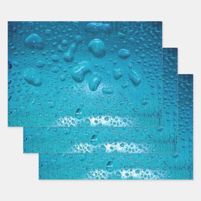 Aqua Waterdrops on Glass Macro Photo Wrapping Pape Wrapping Paper Sheet (Set)