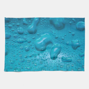 Aqua Waterdrops on Glass:- Tea Towel