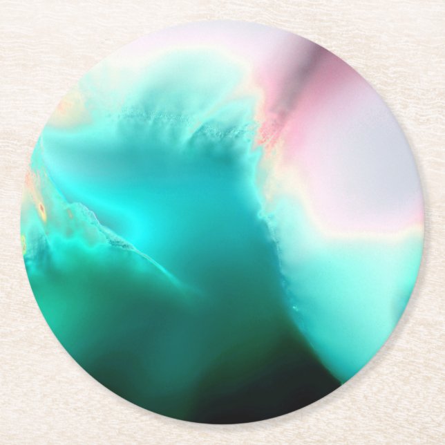 Aqua Wave Abstract Art Paper Coaster (Front)