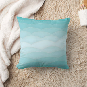 Aqua Wave Gradient   Modern Ocean Pattern Cushion