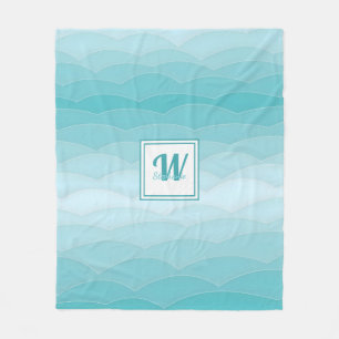Aqua Wave Gradient   Modern Ocean Pattern Fleece Blanket