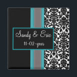 Aqua White Black Damask Wedding Invitations Magnet<br><div class="desc">Aqua White Black Damask Wedding Invitations</div>