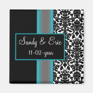 Aqua White Black Damask Wedding Invitations Magnet