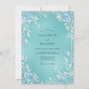 Aqua White Blossom Wedding Invitation