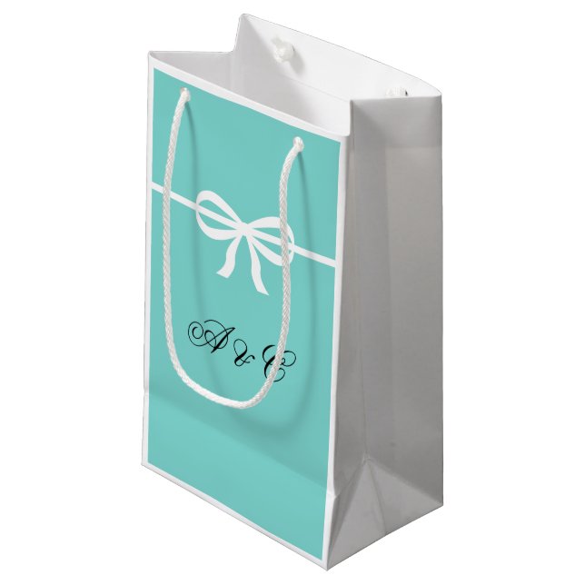 Aqua & White Bows Party Bags (Front Angled)