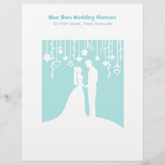 Aqua & White Bride and Groom Wedding Silhouettes Letterhead Design