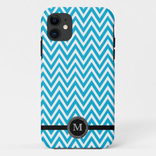 Aqua white chevron monogram iphone 5 case