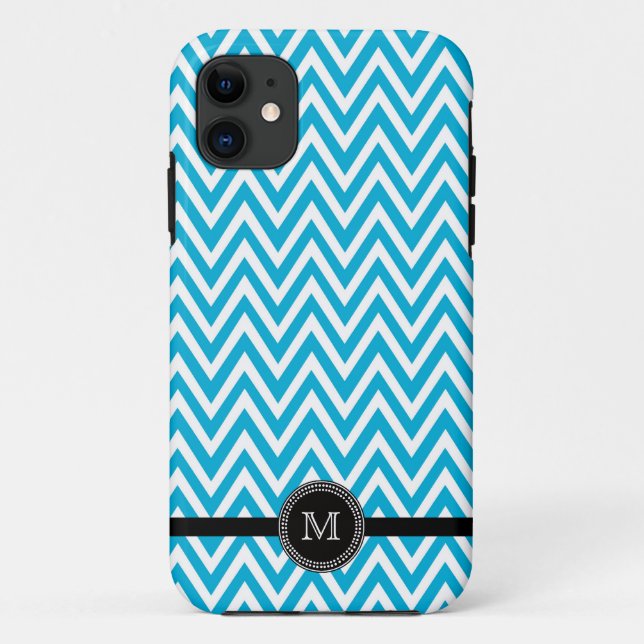 Aqua white chevron monogram iphone 5 case (Back)