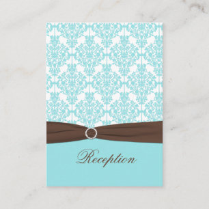 Aqua, White Damask with Brown Enclosure Card
