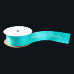 Aqua White Elegant Wedding Personalised Name Satin Ribbon<br><div class="desc">Aqua White Elegant Wedding Personalised Name Custom Satin Ribbon features your personalised names in elegant white calligraphy script on a aqua background. Personalised by editing the text in the text boxes. Designed by ©Evco Studio www.zazzle.com/store/evcostudio</div>